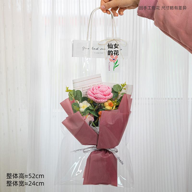 Hand-Knitted Sunflower & Rose Bouquet - with LED Lights & Gift Bag Thanksgiving Gift