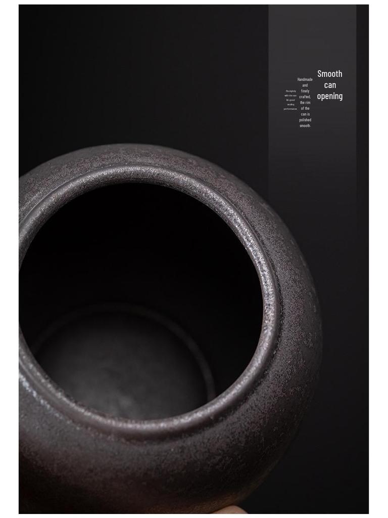 Unsealed Gilded Iron Glaze Ceramic Tea Can - Small Storage for Pu'er & White Tea