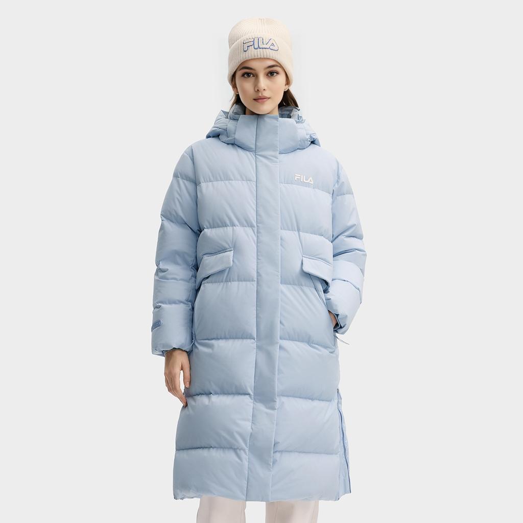 FILA Original RGB Colorful Fashion Simple Personality Retro Classic Versatile Casual Daily Comfortable Warm Long Hooded Down Jacket F11W549905F-BU