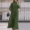 ZANZEA Womens Elegant High Neck Long Sleeve Loose Fit A Line Swing Pleated Maxi Dress