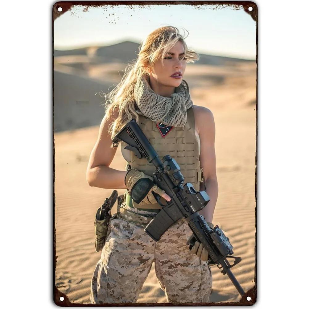 Metal Tin Signs Military Pinup Wall Decoration Plaque Vintage Art Poster Iron Painting for Man Cave Home Cafe Garden Club Bar