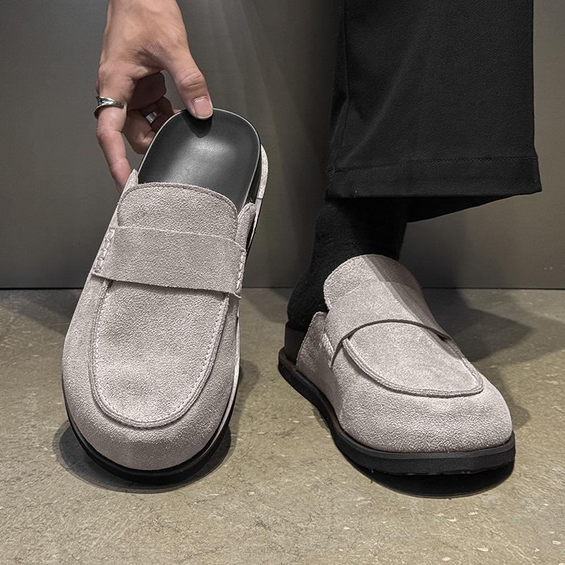 

2025 summer new men s bag head half slippers one pedal lazy casual shoes 55336 black-J 46 серый