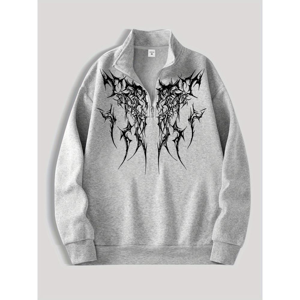Men's Y2K Gothic Dark Printed Zipper Hoodie - Black Street Style Exquisite White Design Loose Hoodie Street Style