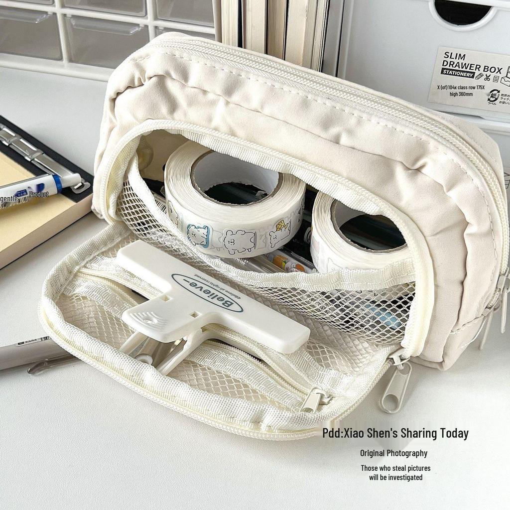 Off-White Pacha Multi-Layer Large Capacity Pencil Case for Junior High Students