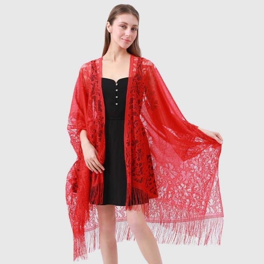 Breathable Lace Hollow Flower Shawl Sunscreen Seaside Vacation Cloak  For Gift