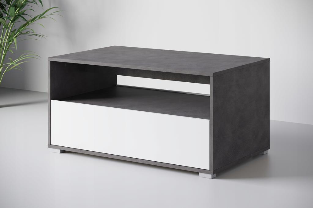 Rectangular coffee table for the living room with shelf and storage 90 cm Matera White