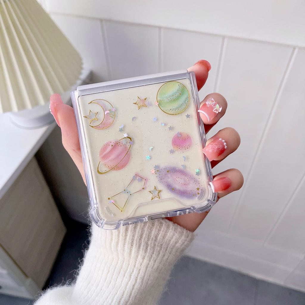 For Samsung Z Flip 3 Case Transparent Fantasy Star Fold Phone Case For Samsung Galaxy Z Flip 4 Zflip3 Soft Shockproof Back Cover