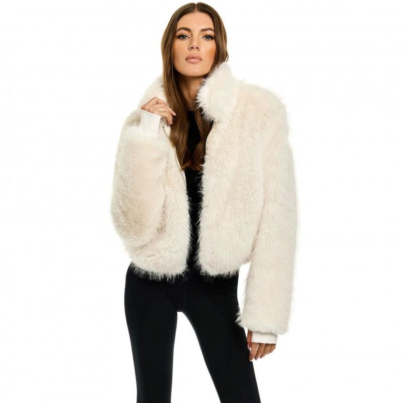 Womens Brown Faux Fur Short Coat Loose Fit High Neck Warm Winter Jacket Casual Outdoors