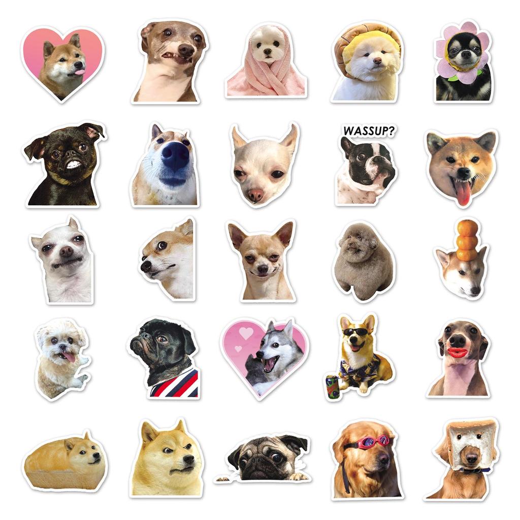 50pcs Cute Dog Emoji Stickers for Pets & Cars - Fun Graffiti Style