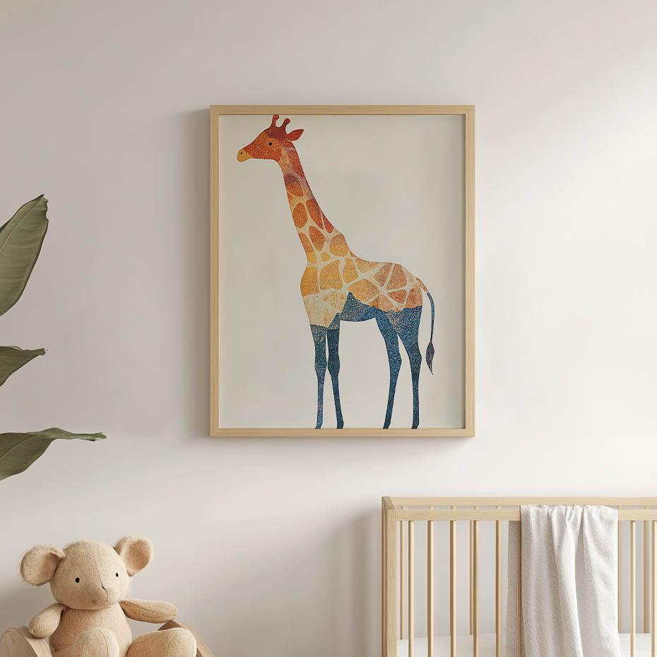 Plakat Mozaikowa Żyrafa Plakat Mozaikowa Żyrafa, 30X40 Cm, Rama Drewniana Jasny Dąb, Papier Matowy 230 Gsm