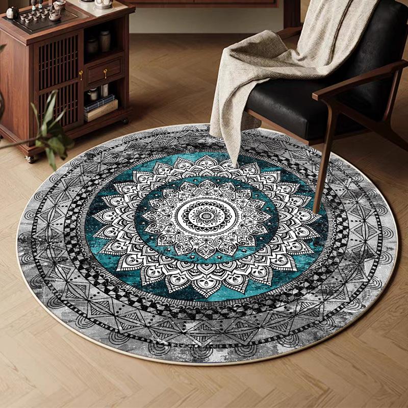 VIKAMA Retro Round Carpet, Living Room Persian Ethnic Style Sofa Cushion, Bedroom Study Room Carpet, Home Decoration