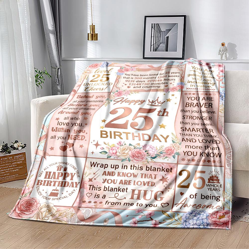 25th Birthday Celebration Flannel Blanket-Soft and Suitable for Sofas,Beds,Offices,Travel,All Seasons,Great Gift for Holidays and Birthdays.