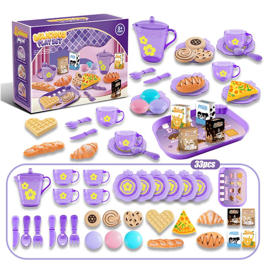 

Girls Toys DIY Pretend Play Toy Simulation Tea Food Cake Set Play House Kitchen Afternoon Tea Game Toys Gifts For Children Kids фиолетовый
