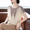Plus Size 5XL Korean Simple Loose O-neck   Ice Silk Short Sleeved T-shirt Women Contrasting Colors Bat Sleeve  Summer Knit Top