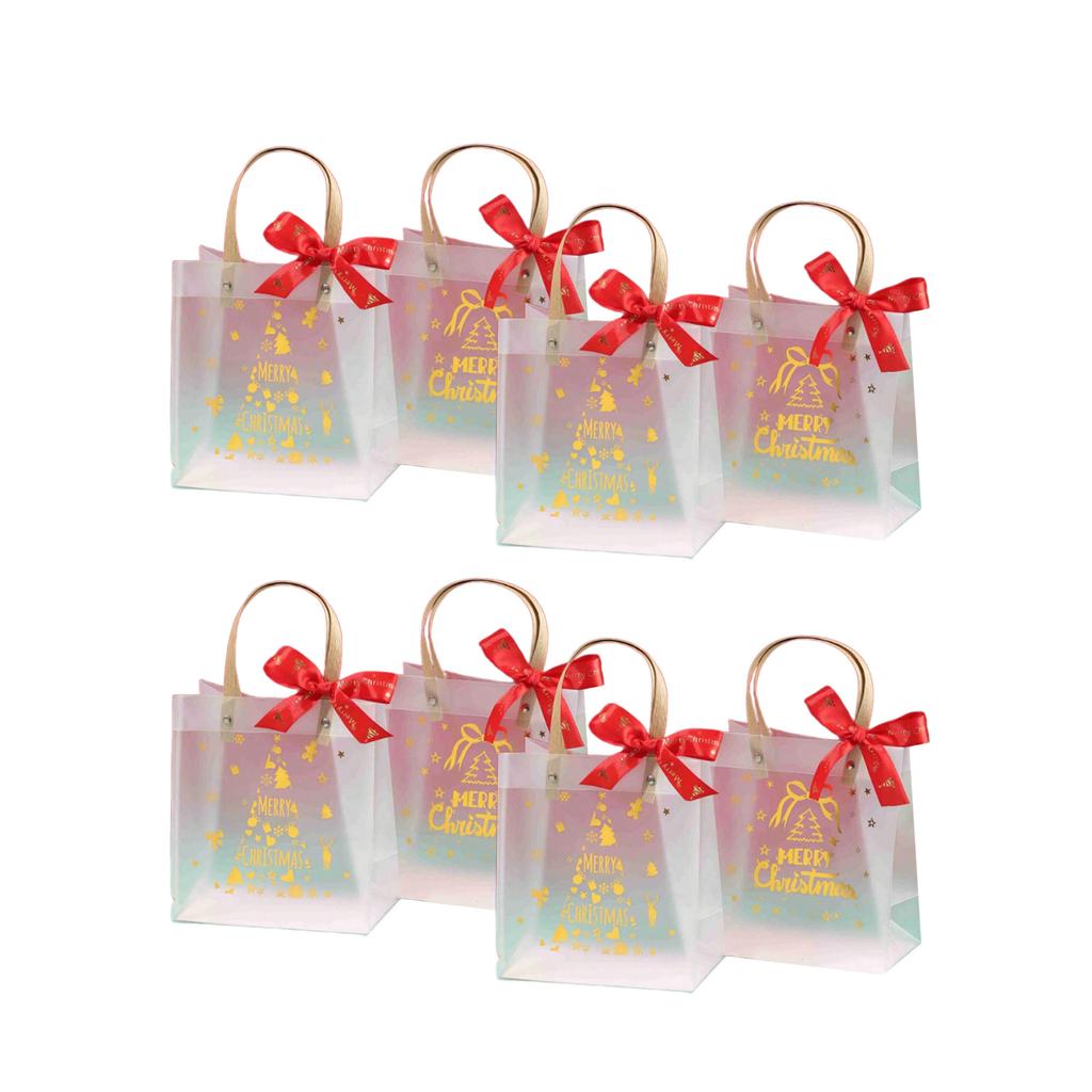 Pack Of 8 Christmas Gift Bags Transparent Candy Holder with Handle Stylish PVC Storage Pouches for Holiday Presents