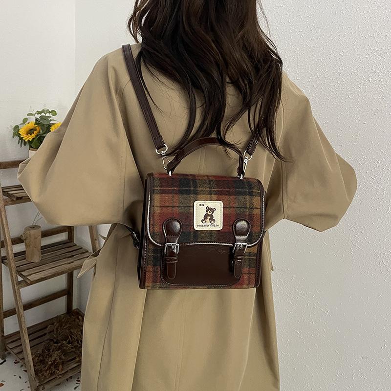 Damentasche 2025 neue Mode Retro Karomuster kleine quadratische Tasche Nischentrend Kontrastfarbe Rucksack