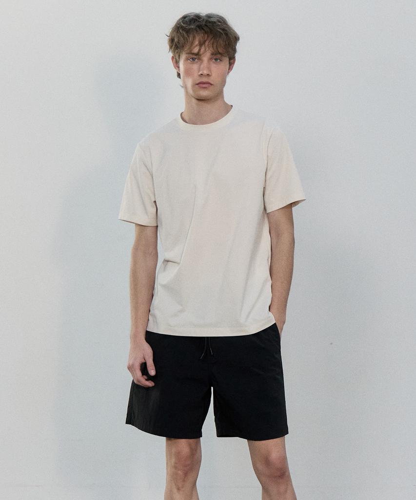 BASIC HOUSE Cool Sorona Regular Fit Round Neck Short Sleeve T-Shirt Ivory Lzts3107