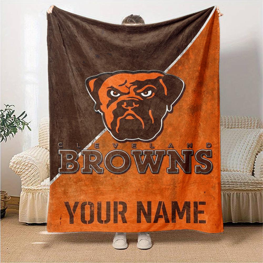 Name Custom Cleveland Browns Logo Print Flannel Blanket High Quality Warm Comfortable Cover for All Seasons Perfect for Gifts Home Decor