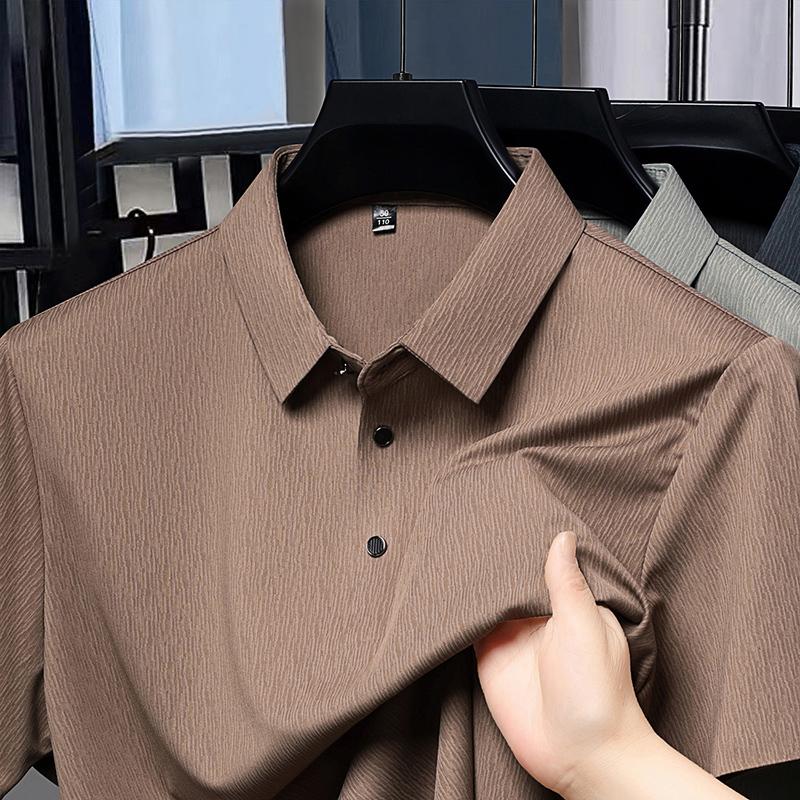 New Short Sleeved Men's Summer Solid Color Polo Shirt Dad Loose Large Casual Half Sleeve Trendy Breathable T-shirt