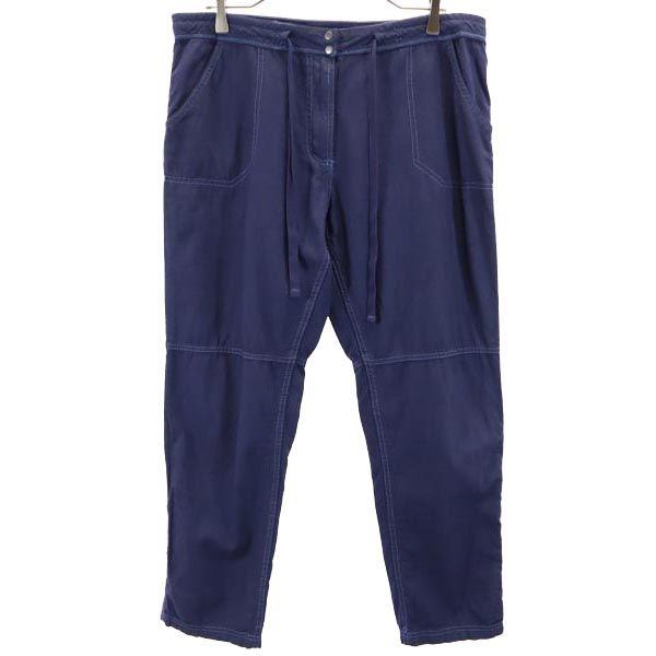 Papaya Cotton Linen Blend Pants 16 Navy Roll-up Hem Women Used