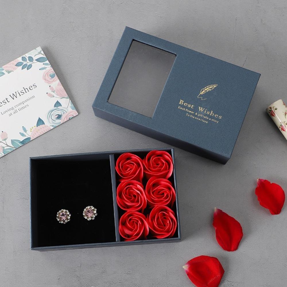 Window Opening Ring Box Eternal Flower Jewelry Gift Packaging Box  for Wife Mom Girlfriend