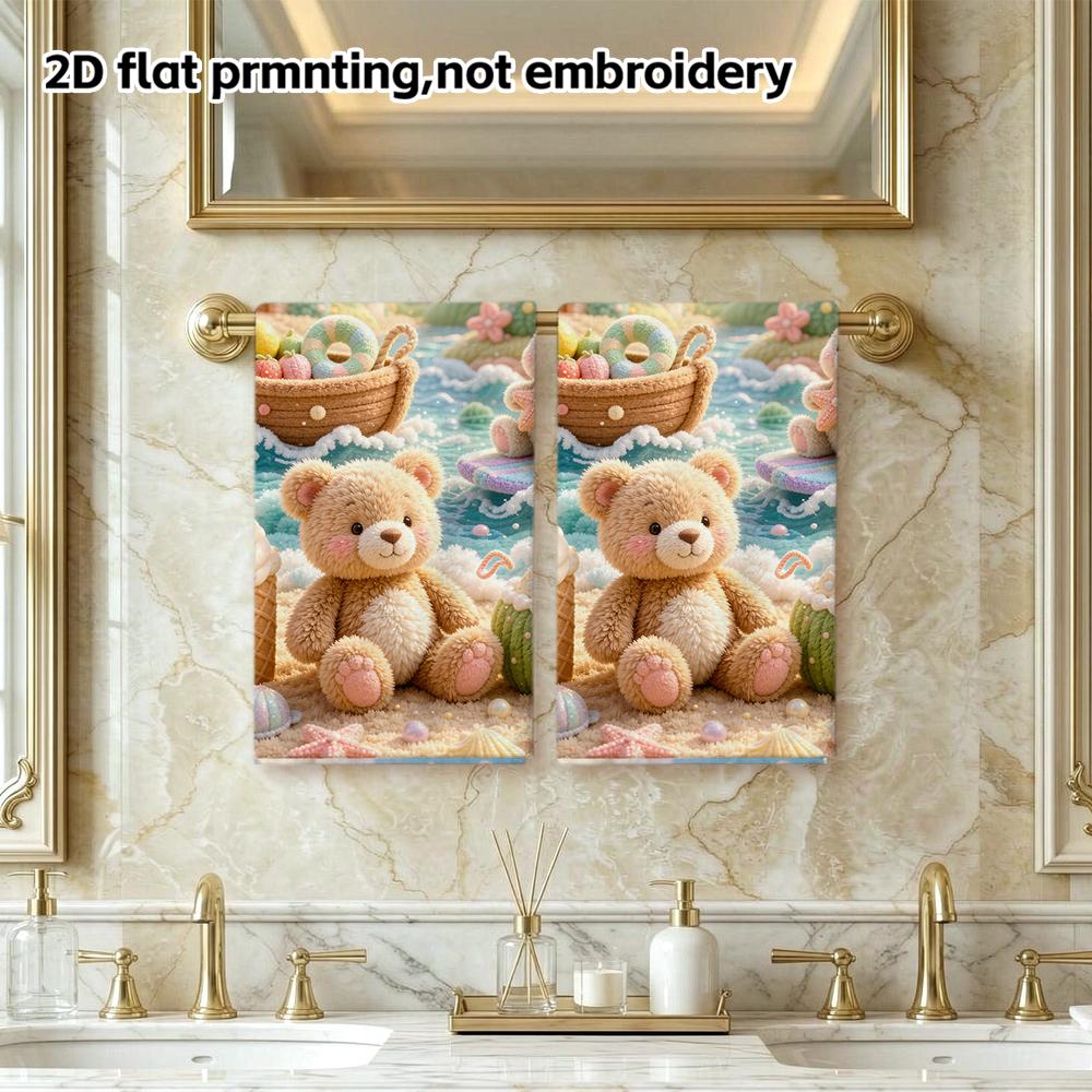 Cute Beach Bear And Rabbit Print Towel, Quick Dry Absorbent Towel for Shower And Travel