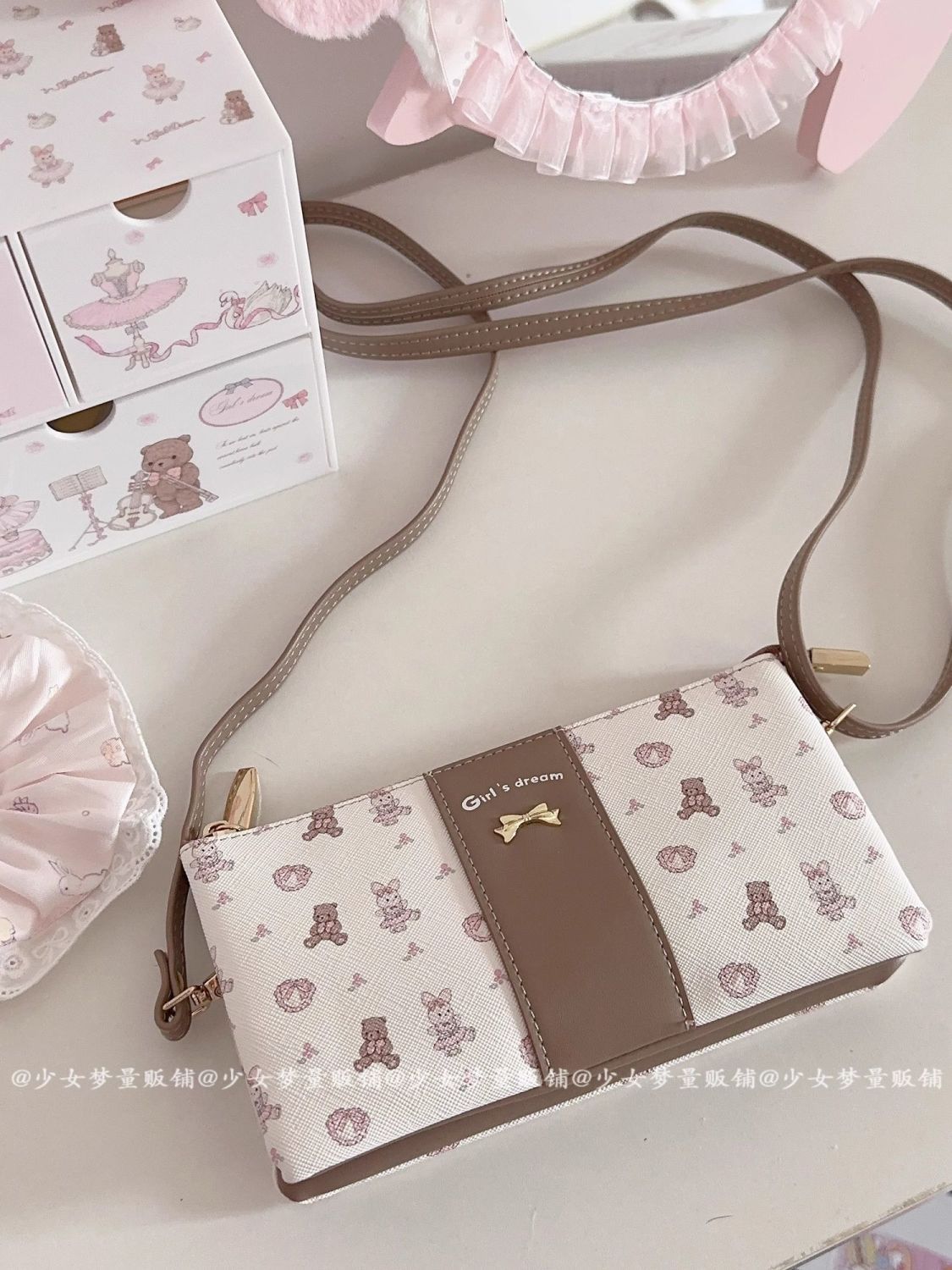

JIAERDI Rabbit Print Crossbody Bags Purse For Women Sweet Kawaii Handbag Wallet Card Bag Hot Girls Casual Crossbody Bags Y2k 19X10X3CM бежевий