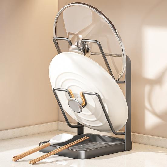 Topfdeckel-Aufbewahrungsgestell mit Abtropfschale U-förmiges Rillendesign Hält Deckel aufrecht Mehrzweck-Küchenutensilien-Organizer