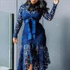 2025 Women's Lace Hollow Long Sleeve Stand Collar Dress - 5 Color Irregular Design