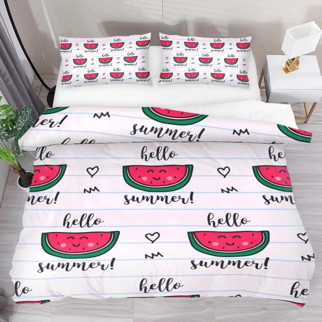 Hello Summer Duvet Cover Set Watercolor Watermelon Fruits Bedding Set Summer Holiday Theme Blue Rustic Cabin Comforter Cover