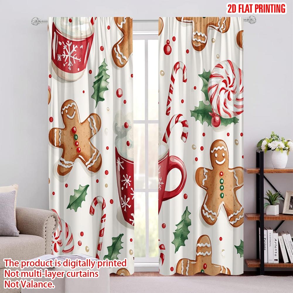 

2pcs,2D plane printing Window Curtain Christmas Treats Hot Chocolate Gingerbread Durable 100% Polyester Fabric (without rod) 52.50 × 116.00 cm 2 pcs