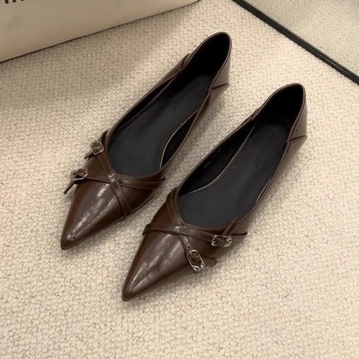 2025 New Vintage Pointed Toe Single Shoes Pumps Pumps with Skirt Low Heels Lady's French Niche with Skirt Low Heel Scoop Shoes