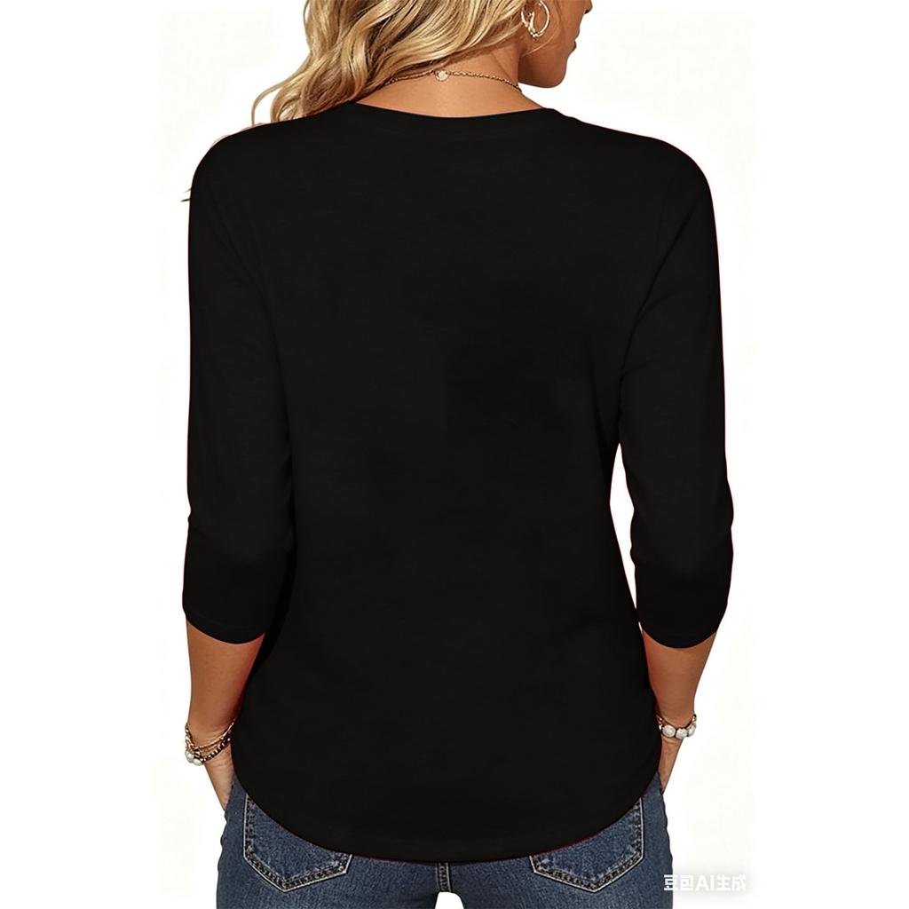 Womens Casual V Neck Top 1776 2026 America Independence Day Graphic Print Long Sleeve Shirt Lightweight Soft Fabric