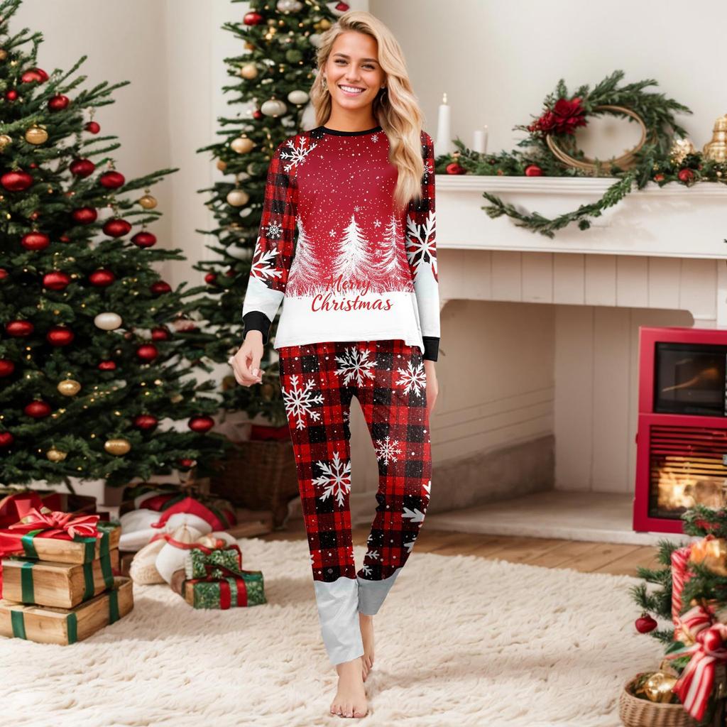Christmas Print Cute Family Set Pajamas, Home Clothes, Family Set Long Sleeve Top Pants Set