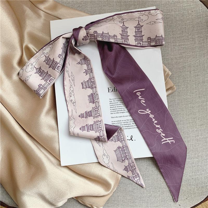 French Bow Tie Painting Silk Scarf Long Ribbon Oil Painting Headscarf Headband Hair Accessories
