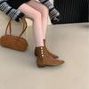 2025 New Round Head Suede Button Square Head Low Tube Thin Martin Fashion Women's Short Boots