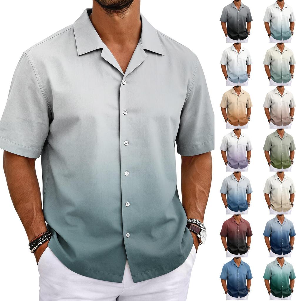 Men's Summer Basic Cuban Collar Shirt Short Sleeve Button Down Casual Lightweight Breathable Fabric Shirt for Everyday Wear