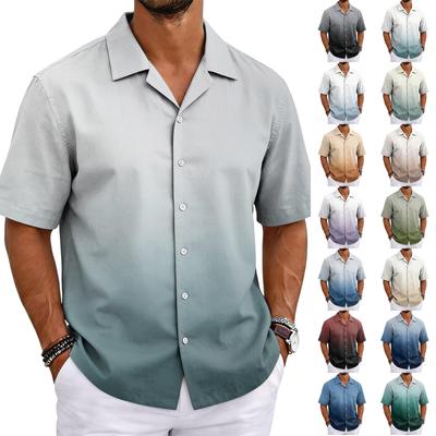 Herren Sommer Basic Hemd mit kubanischem Kragen Kurzarm Knöpfe Casual Leichtes atmungsaktives Stoffhemd für den Alltag