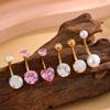 6pcs/ser Navel Belly Piercing Jewelry Cute Pink CZ Heart Navel Belly Rings for Women 14G Gold Stainless Steel Body Piercing