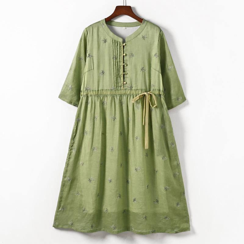 

Johnature женское винтажное платье-стойка с семью рукавами и весенним принтом с цветочным принтом женское платье трапециевидной формы M зелёный