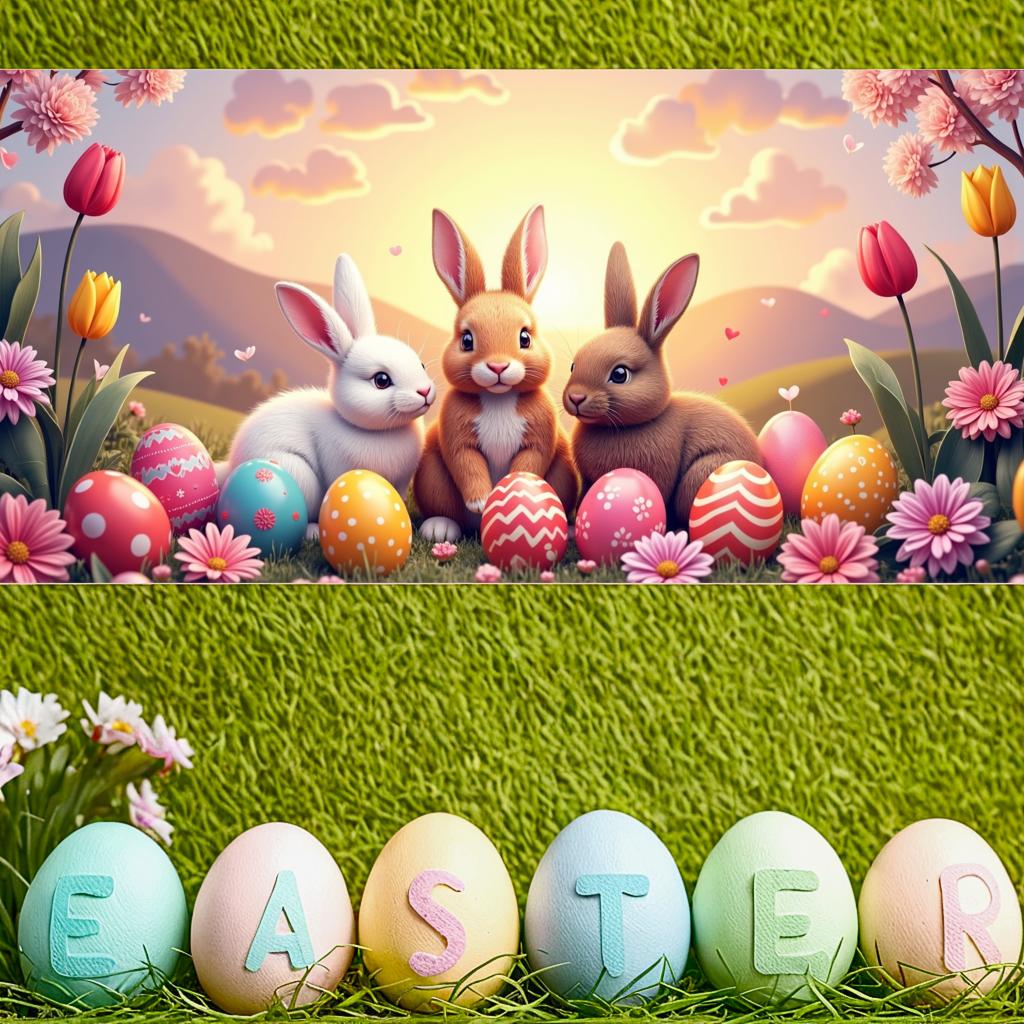Bunny Backdrop Fabric Party Supplies Easter Banner Lightweight Photography Props For Indoor Spring Decorations Kids