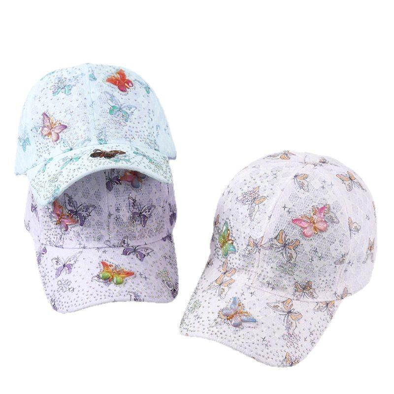 New lace butterfly dragonfly decorative baseball cap spring and summer breathable diamond curved brim sunshade cap