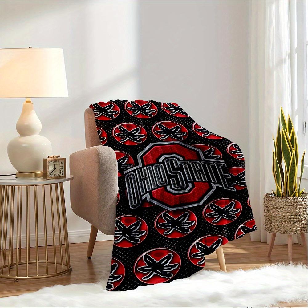 1pc Ohio State,Buckeyes,FootballTheme Digital Printed Flannel Blanket, Super Soft Plush Fleece Bed Cover, Multi-Function Four Seasons Hypoal