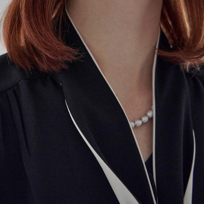 MAXZA Color Block Ribbon Tie Blouse Zd10qb603nh