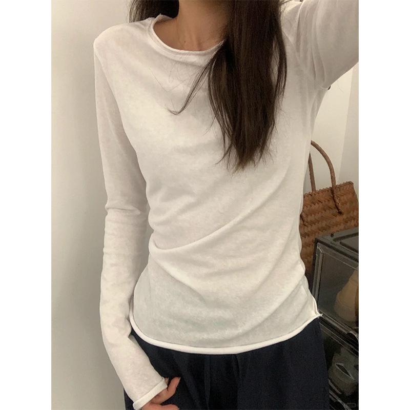 Women's Pink Sheer Long Sleeve Slim-Fit T-Shirt