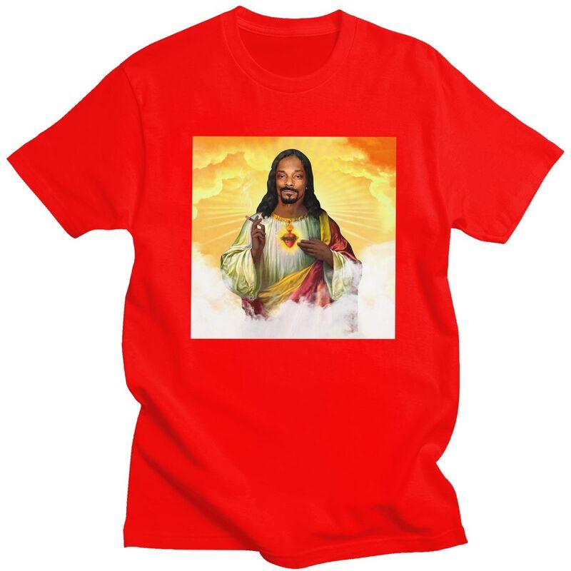 Individuelles Lustiges Heiliger Jesus Snoop Dogg T-Shirt für Männer Kurzarm Freizeit T-Shirt Coole T-Shirts Slim Fit 100% Baumwolle T-Shirt Geschenk