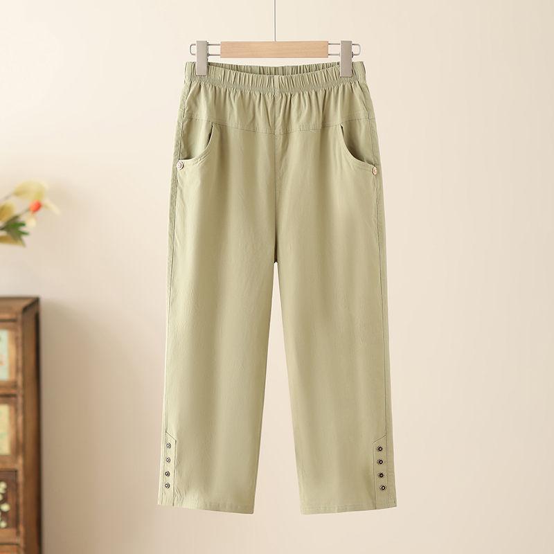 Sommer Neue Lässige Baumwoll-Cropped-Hose für Damen, Hohe Taille, Lockere Passform, Übergröße, Vielseitige Hose mit geradem Bein