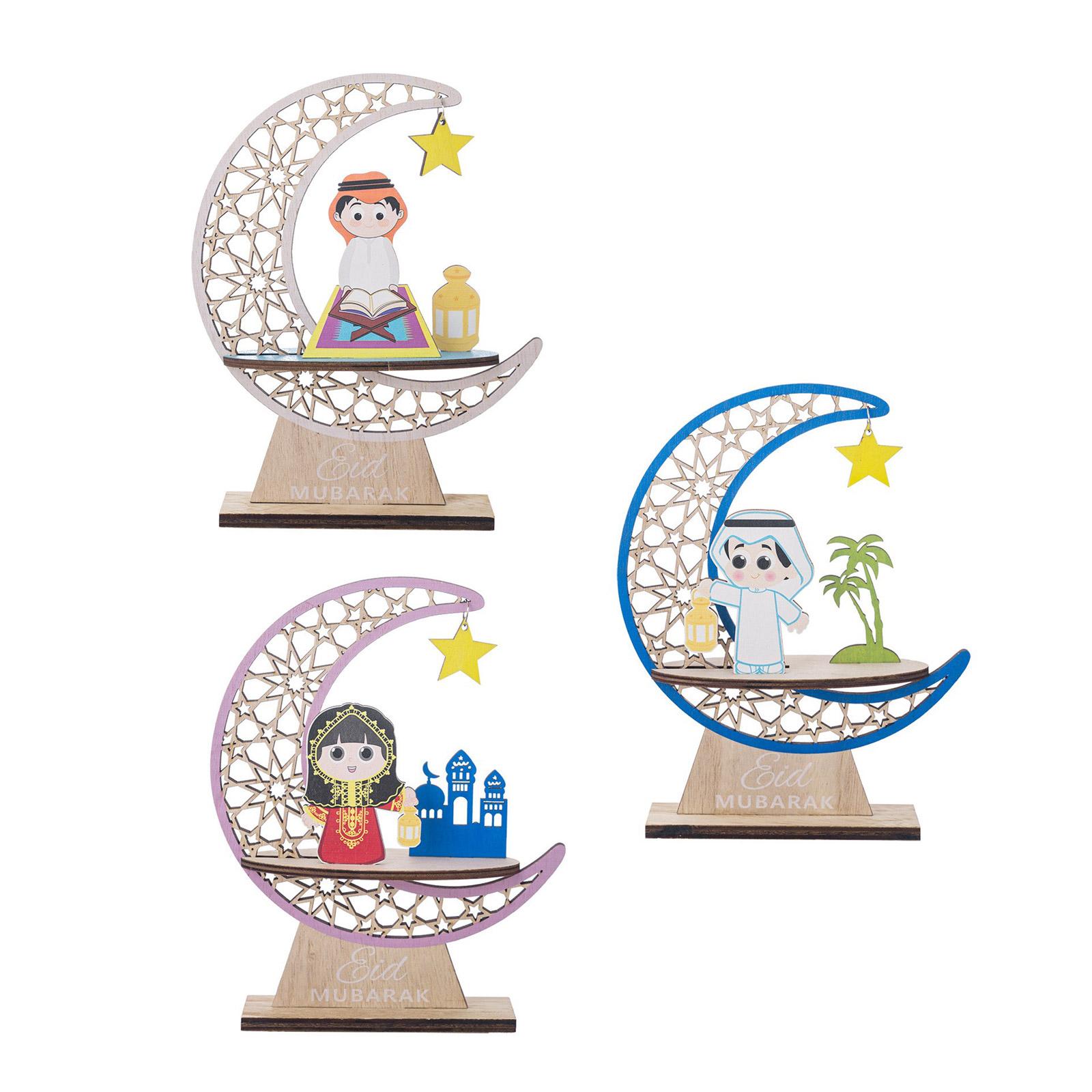 

3 шт. Луна Звезда Настольное украшение Луна Звезда Деревянное украшение Знак на стол для фестиваля Ид для Праздника Луны Ид Праздничный атрибут