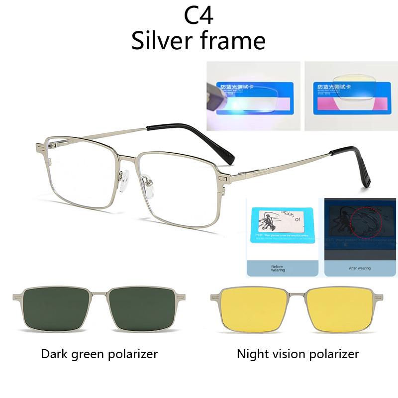 Sunglasses Small Square Stainless Steel Eyeglass Frame Polarizced Clips Magnetic On Glasses Optical Magnet Eyeglasses 3 IN 1