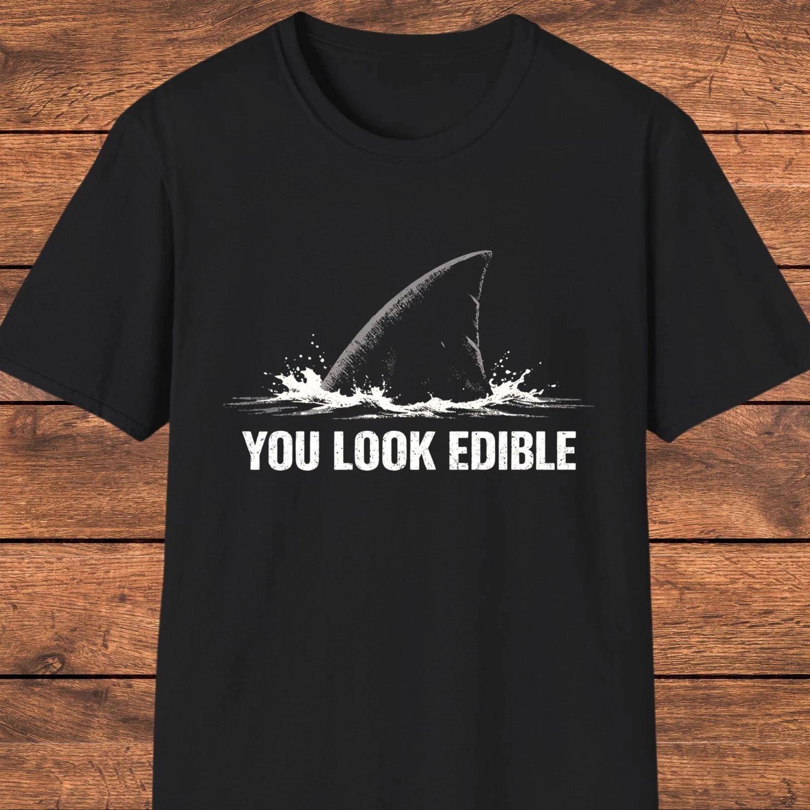 Shark Dark Humor T- Shirt, Funny Ocean Tee, Minimalist Shark Design S